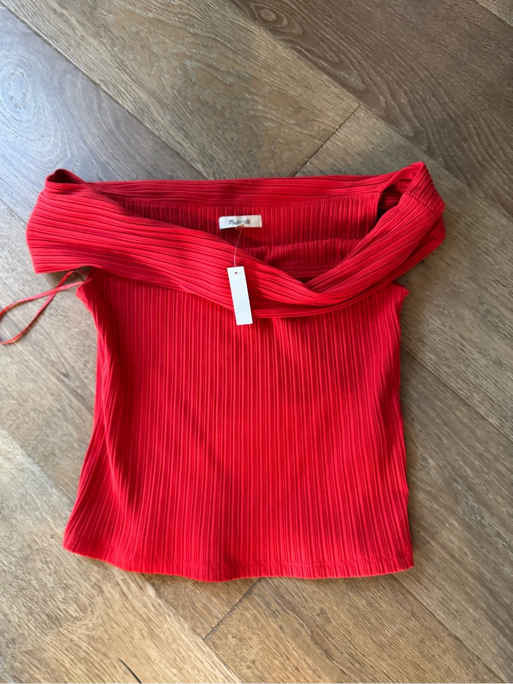 Madewell Red Off-Shoulder Ribbed Top